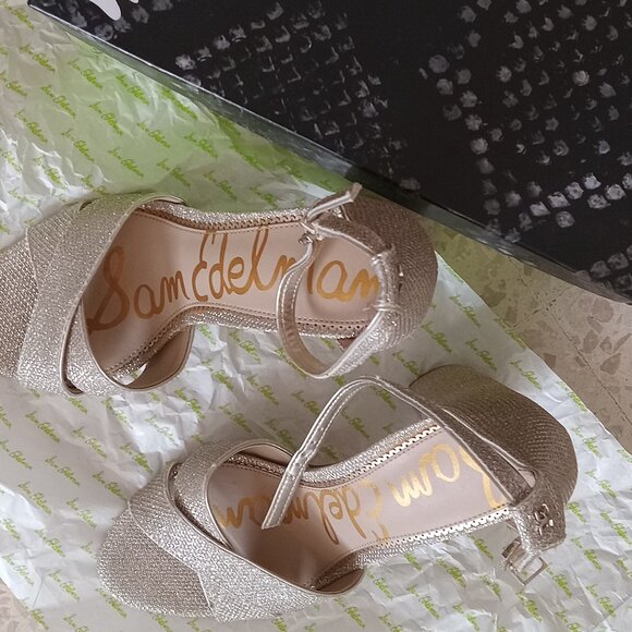 Sam Edelman: Sparkling Gold Sandal-Block Heels - Picture 5 of 5